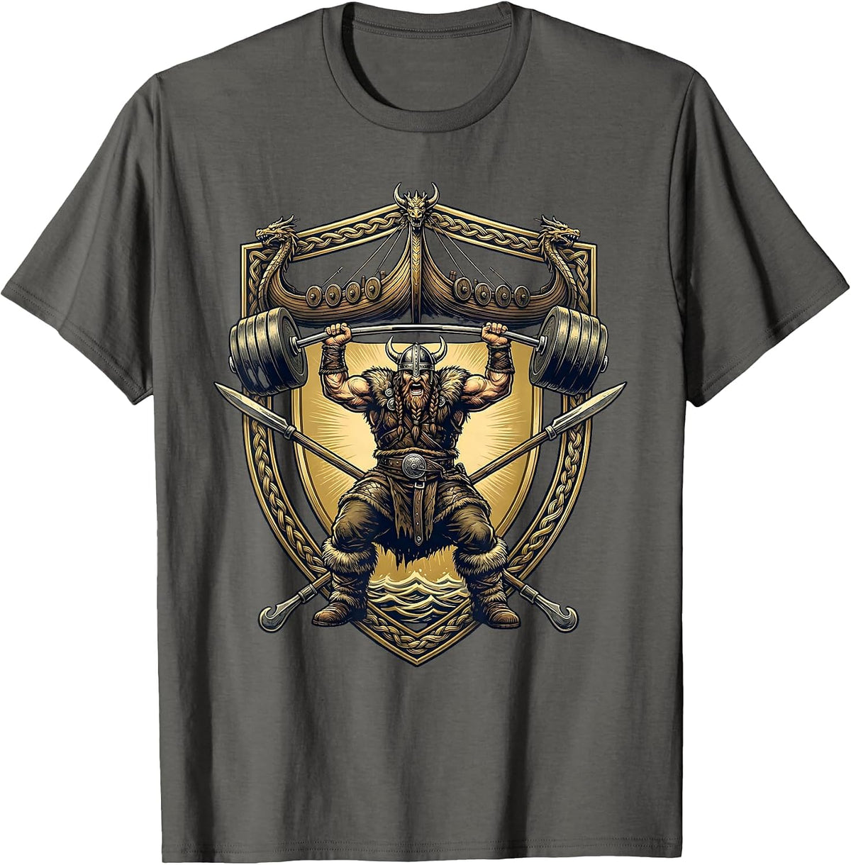 Men's Viking Warrior Deadlift Funny Gym Graphic T-Shirt - Asphalt Grey