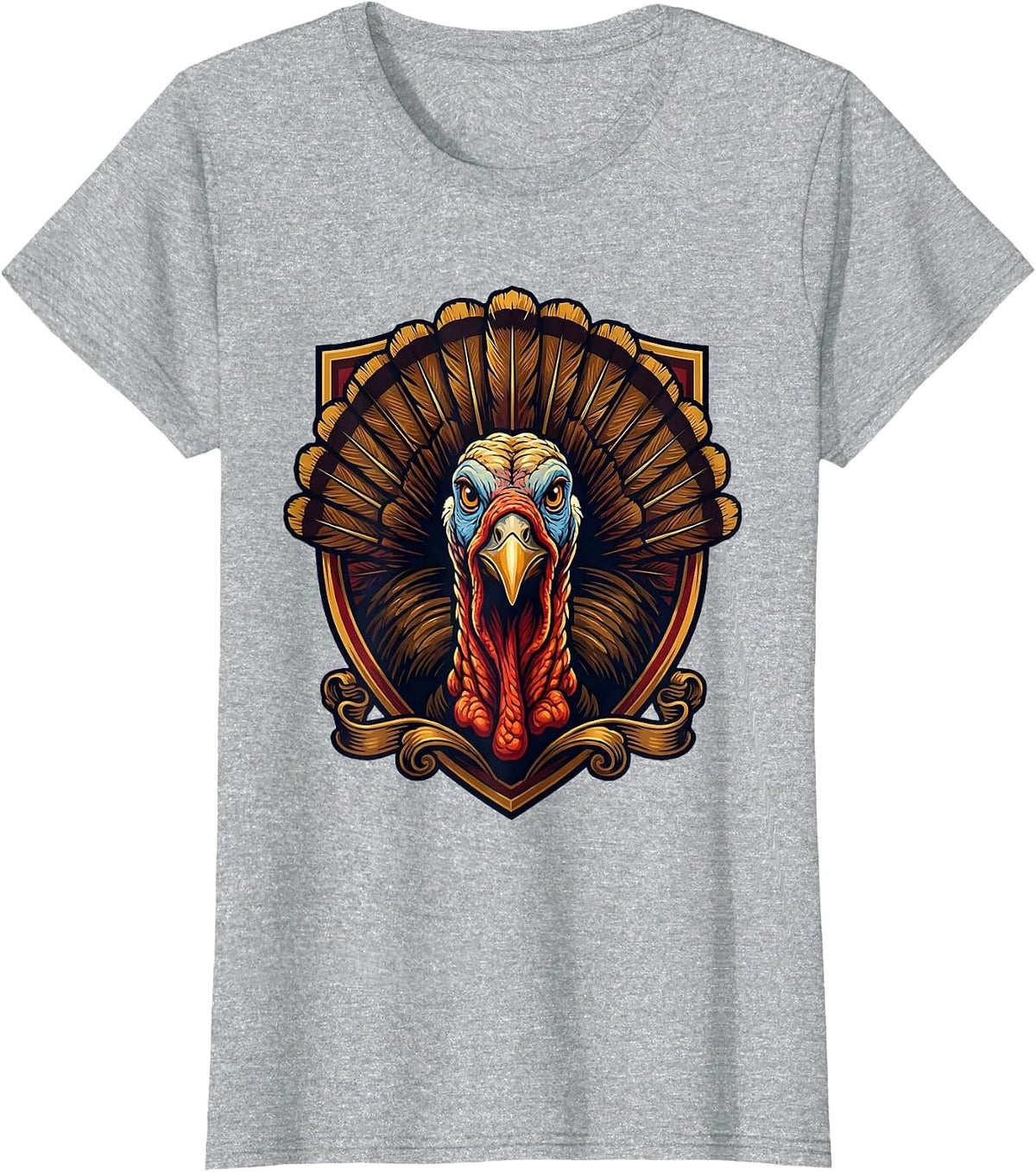 Bold Turkey Face Close-Up Graphic Design T-Shirt - Heather Grey