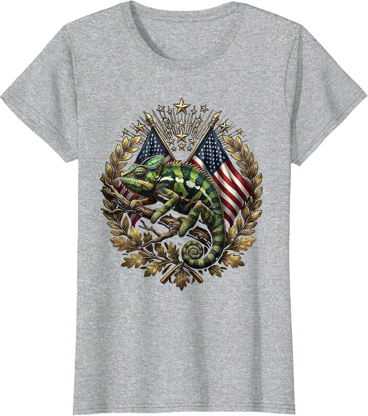 Women's Chameleon Camouflage Leafy Branch Illustration T-Shirt - Heather Grey