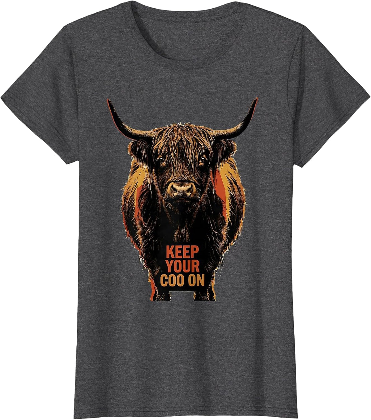 Women's Keep Your Coo On Funny Highland Cow Humor Scottish Cow Lover T-Shirt - Dark Heather Grey