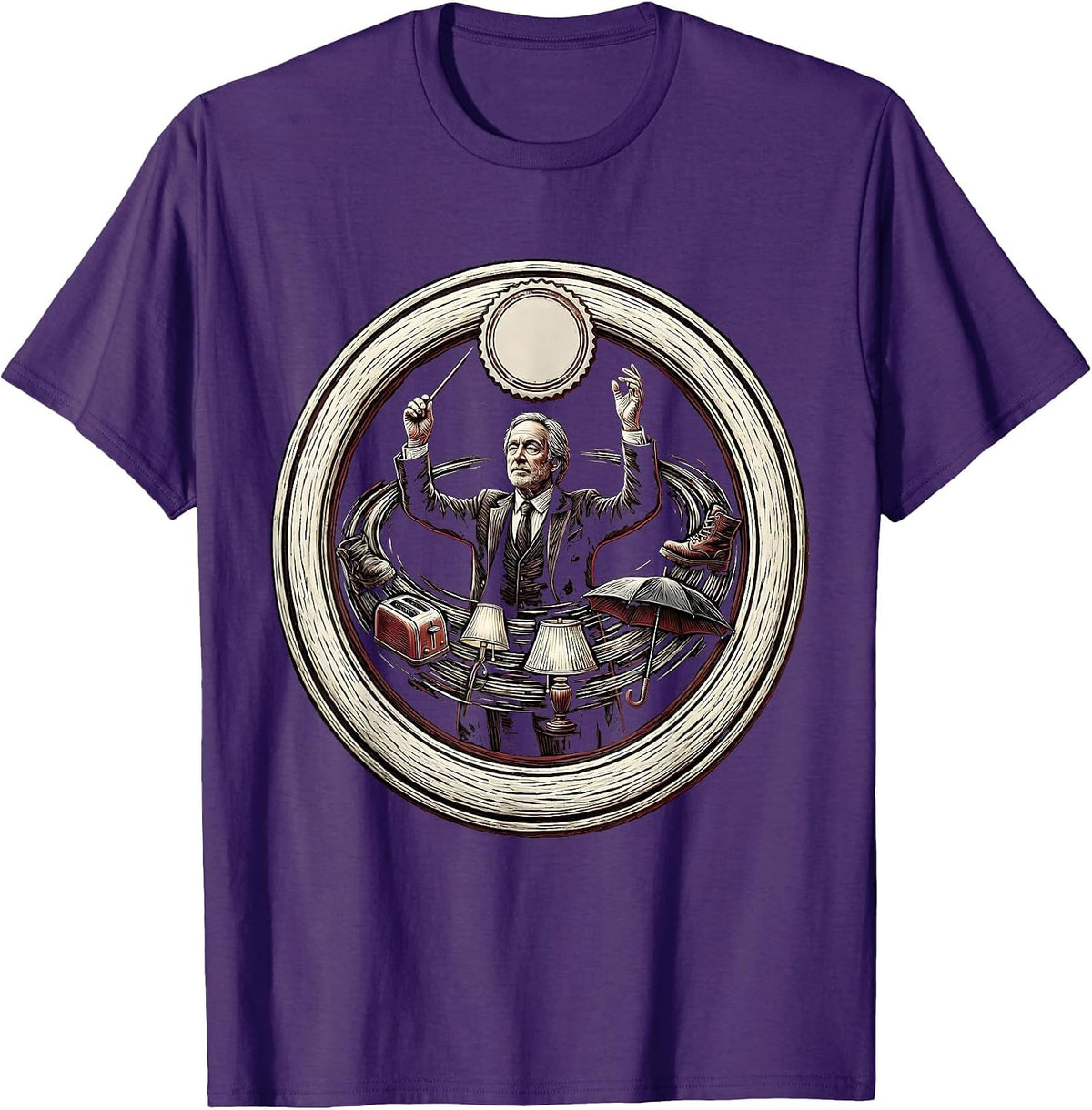 Men's Serene Conductor Chaos Coordinator Deadpan Humor T-Shirt - Purple