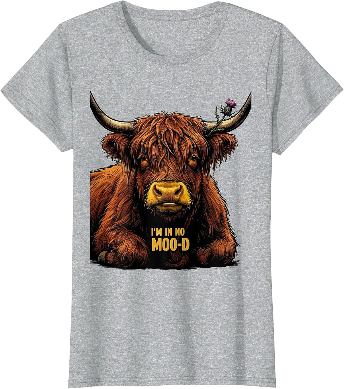 I'm In No Moo-d Funny Highland Cow Farm Humor Western T-Shirt - Heather Grey