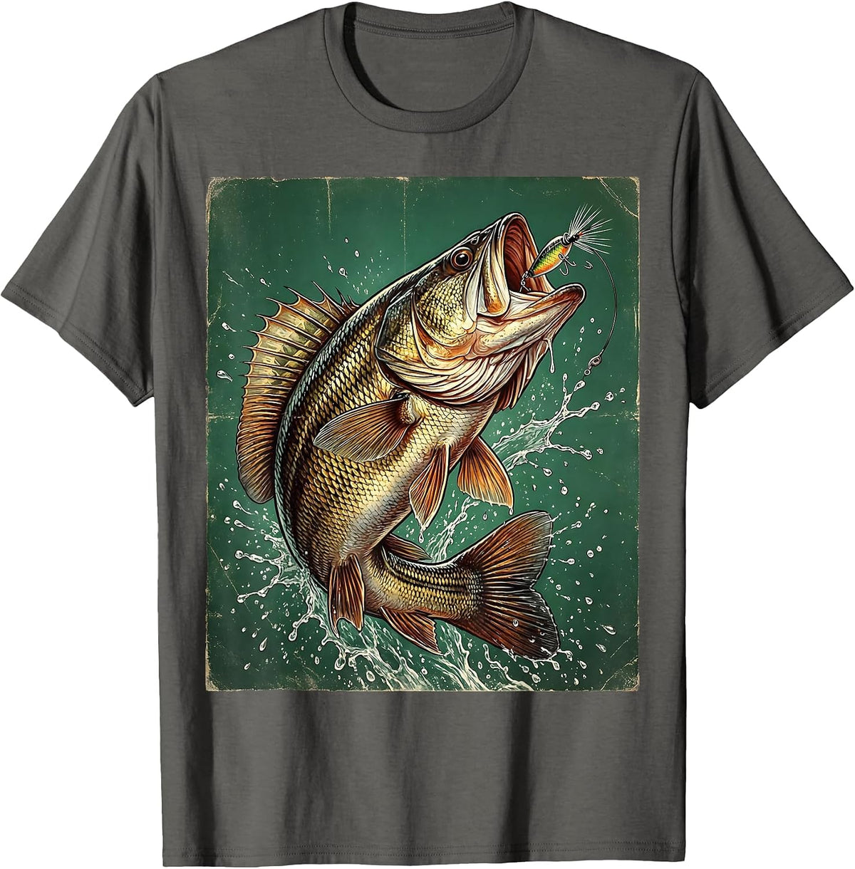 Men's Largemouth Bass with Lure Fishing Graphic T-Shirt - Asphalt Grey
