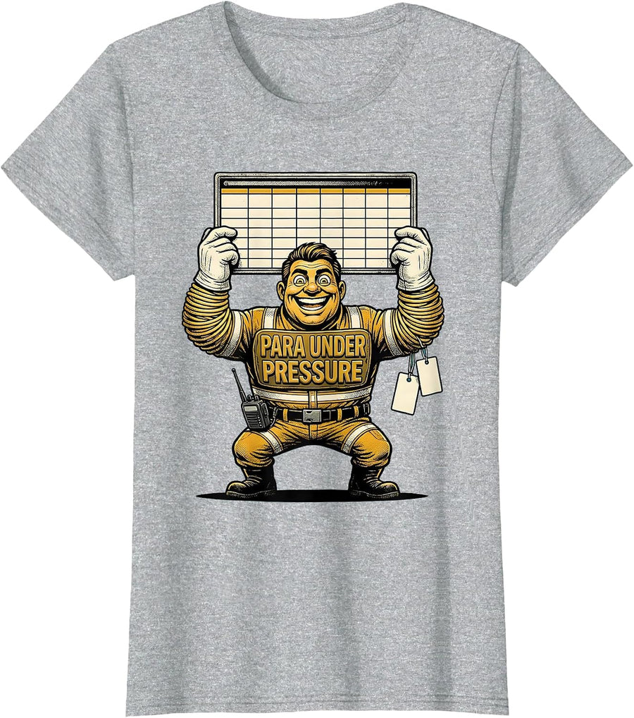 Para Under Pressure Retro Cartoon Paraprofessional Humor T-Shirt, Women, Heather Grey, Large - As Pictured