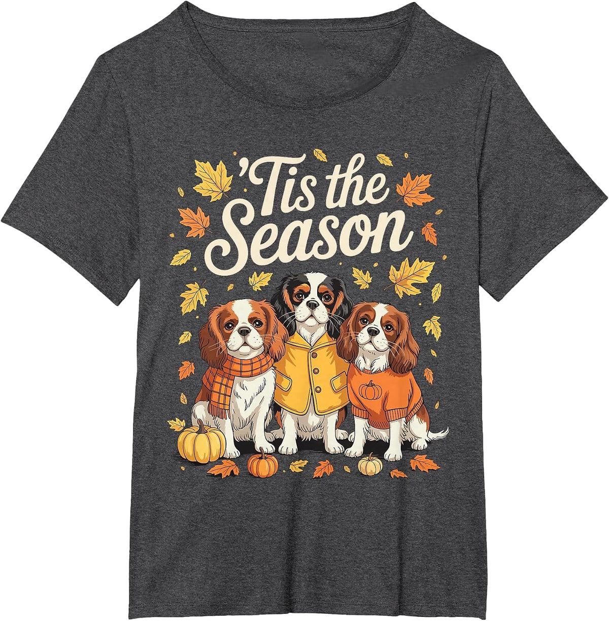 Tis The Season Cavalier King Charles Spaniel Autumn Pumpkin T-Shirt - Dark Heather Grey