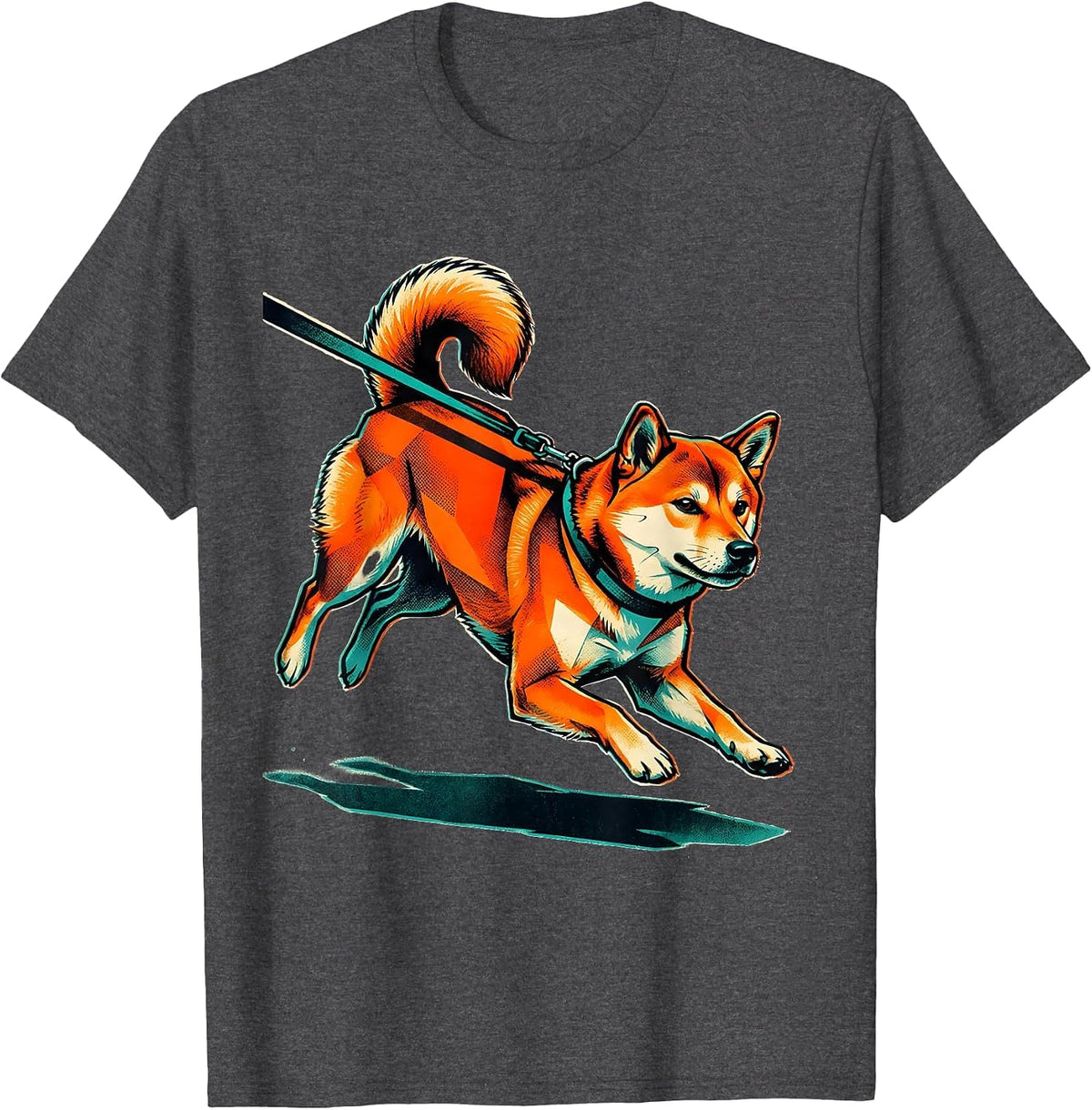 Men's Shiba Inu Zoomie Risograph Dog Lover Gift T-Shirt - Dark Heather Grey