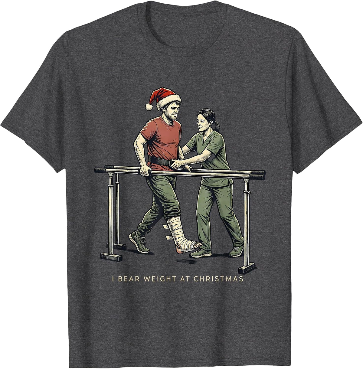 I Bear Weight At Christmas Distressed Physical Therapist T-Shirt - Dark Heather Grey