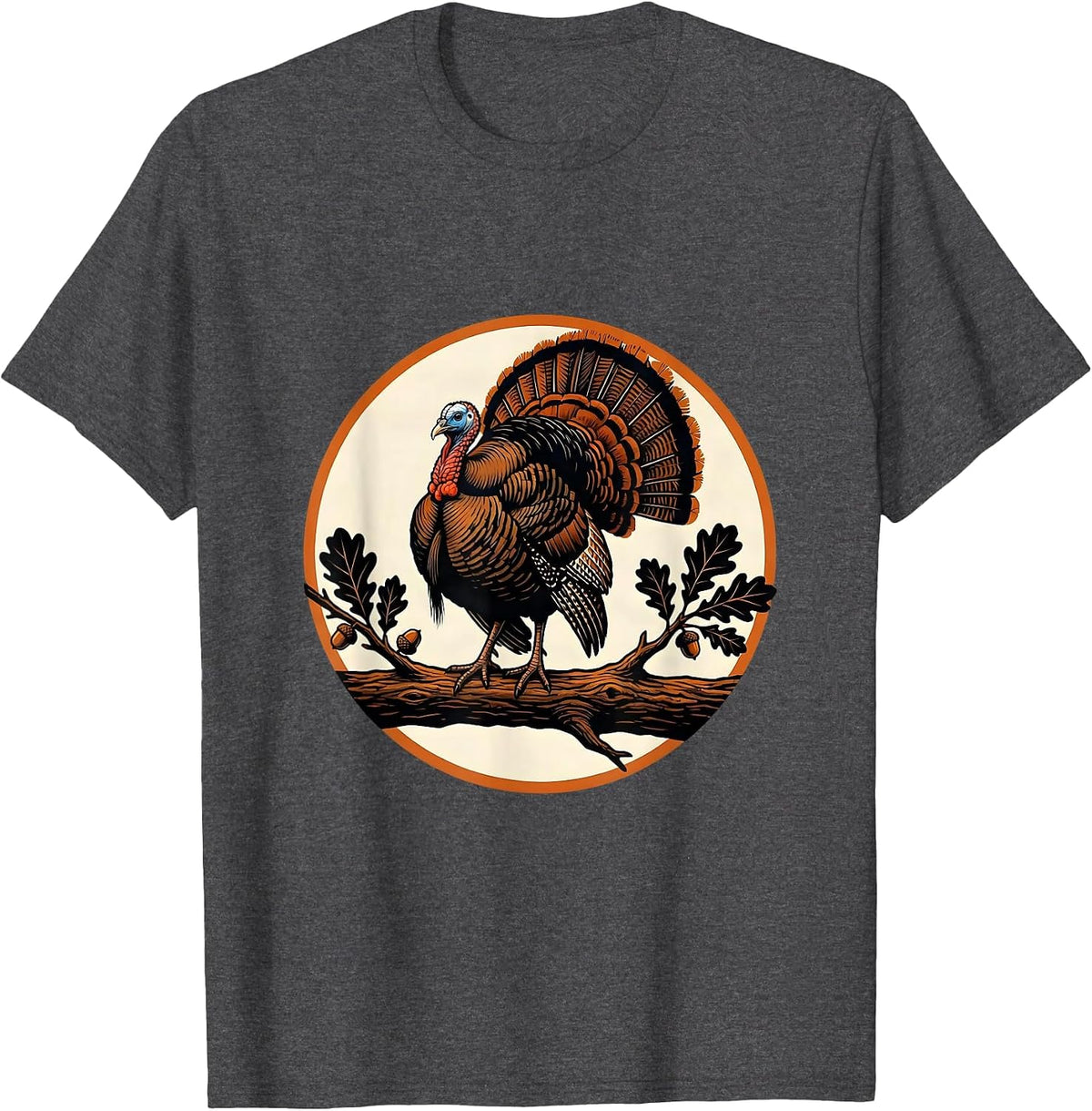 Men's Wild Turkey Perched on Oak Branch Illustration T-Shirt - Dark Heather Grey