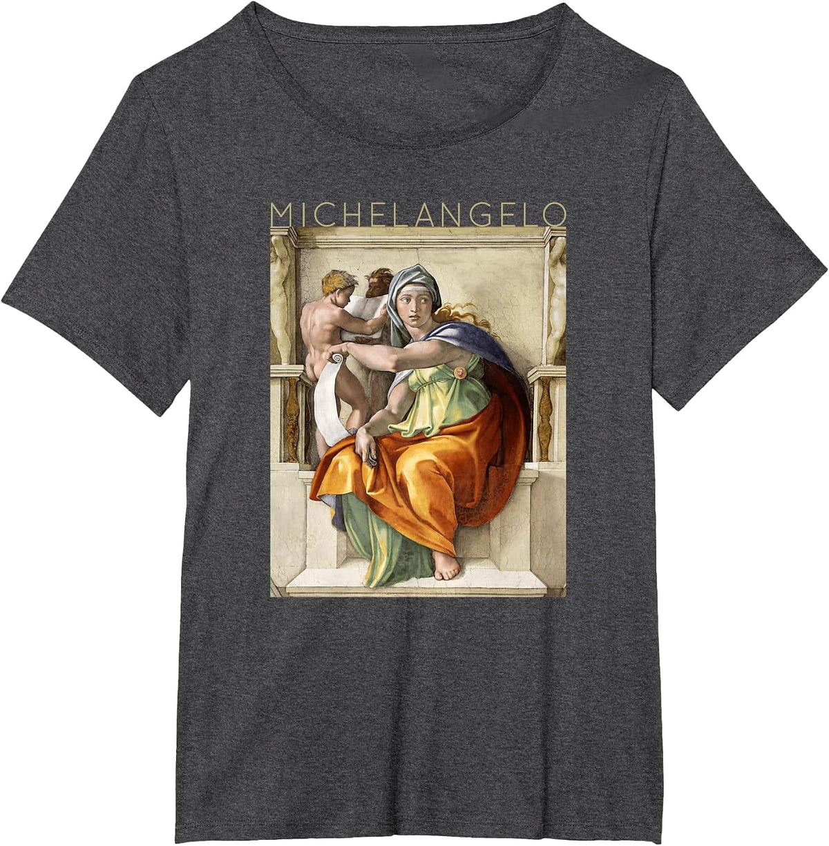 Michelangelo - Delphic Sibyl, Sistine Chapel - for Artists T-Shirt - Dark Heather Grey
