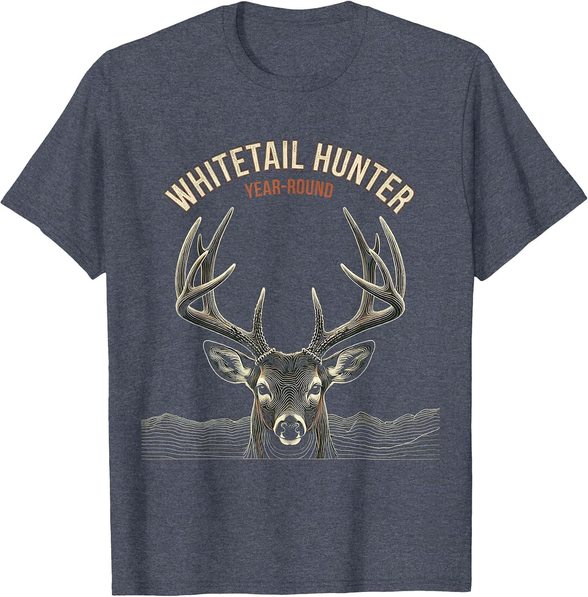 Whitetail Hunter, Year-Round Topographic Contour Antler T-Shirt - Heather Blue