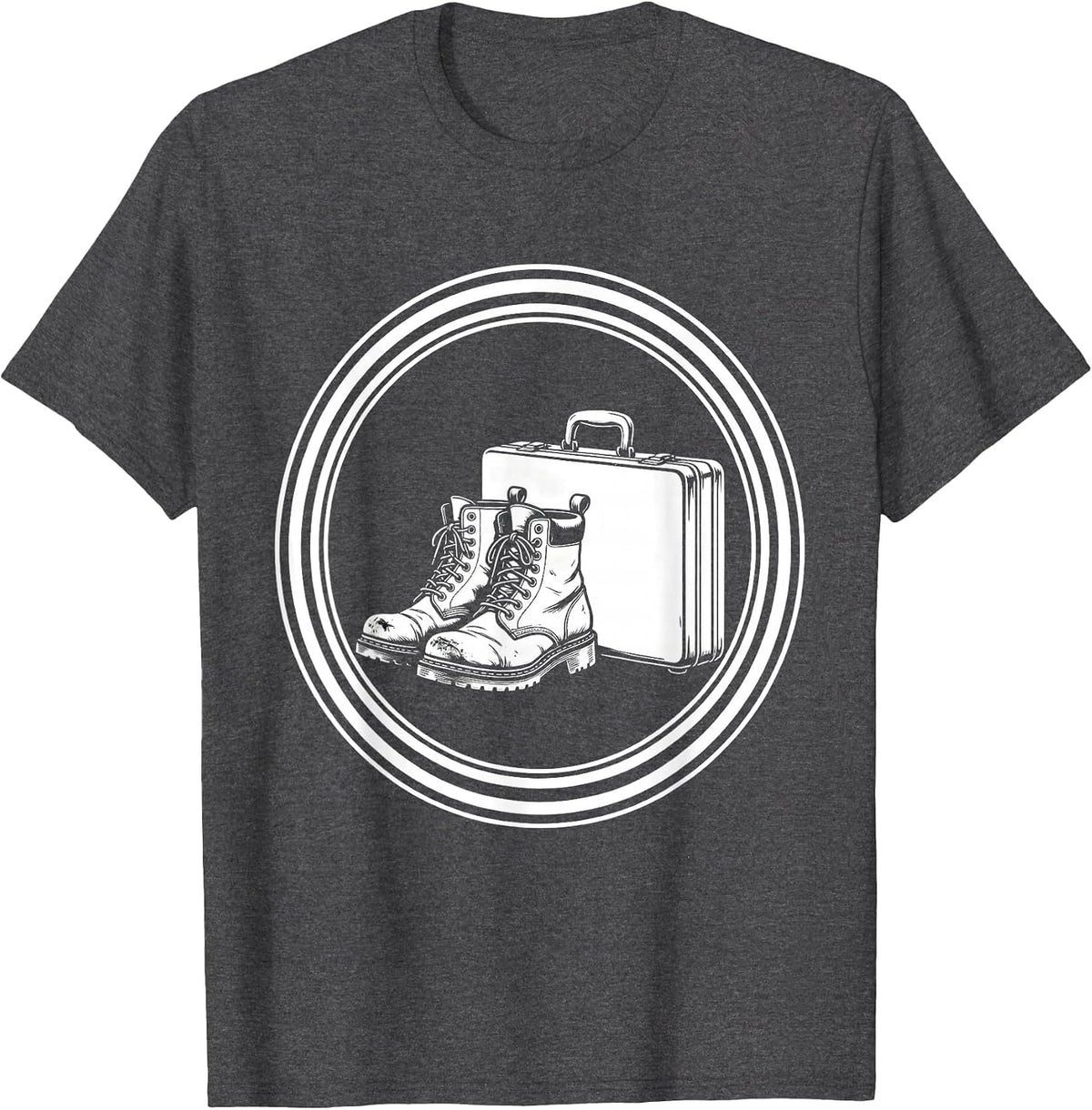 Men's Social Worker Worn Boots and Briefcase Graphic T-Shirt - Dark Heather Grey