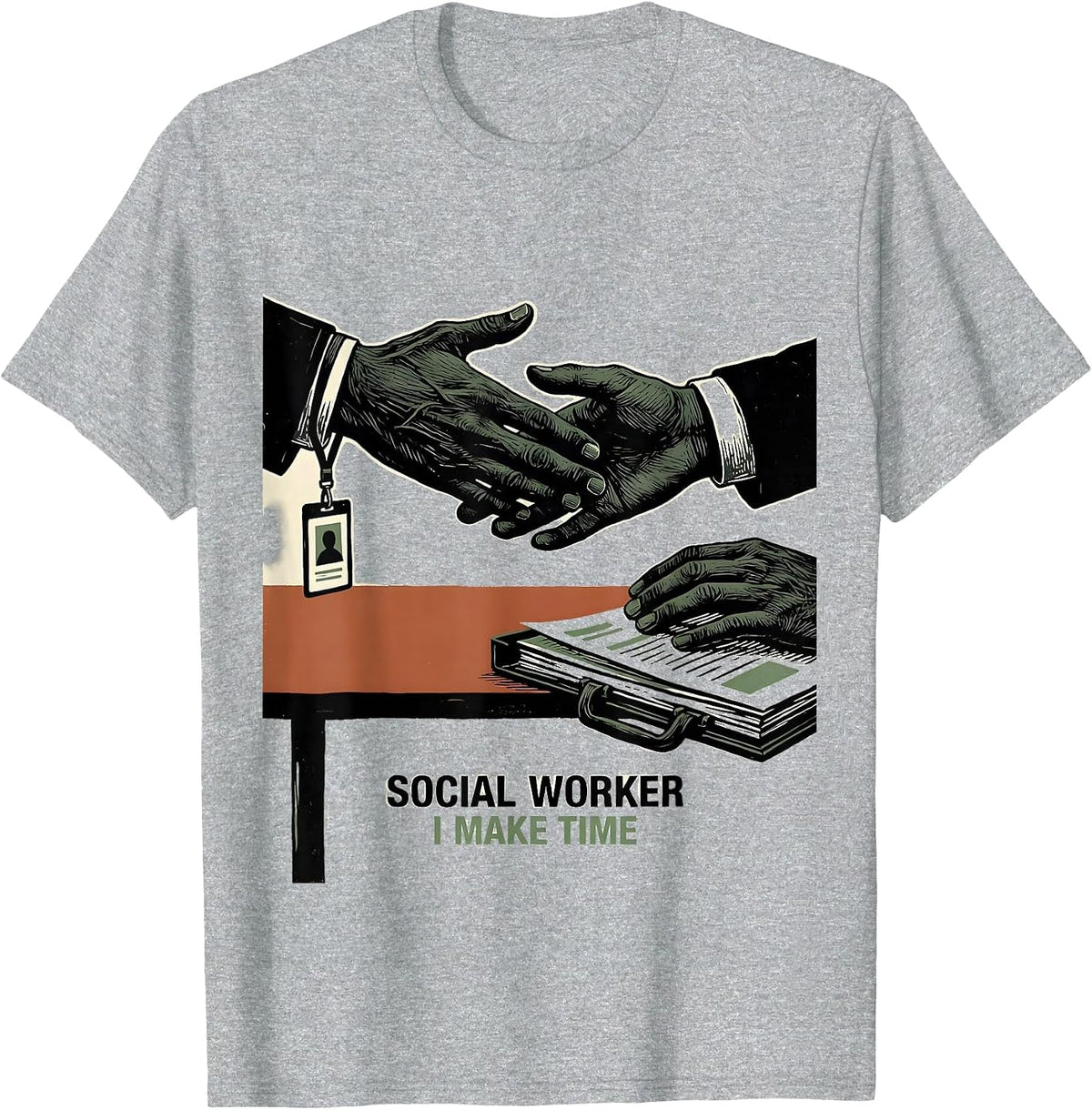 Men's Social Worker I Make Time Linocut Retro Profession Humor T-Shirt - Heather Grey