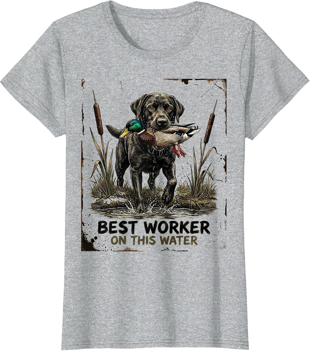 Best Worker On This Water Distressed Labrador Duck Hunting T-Shirt - Heather Grey