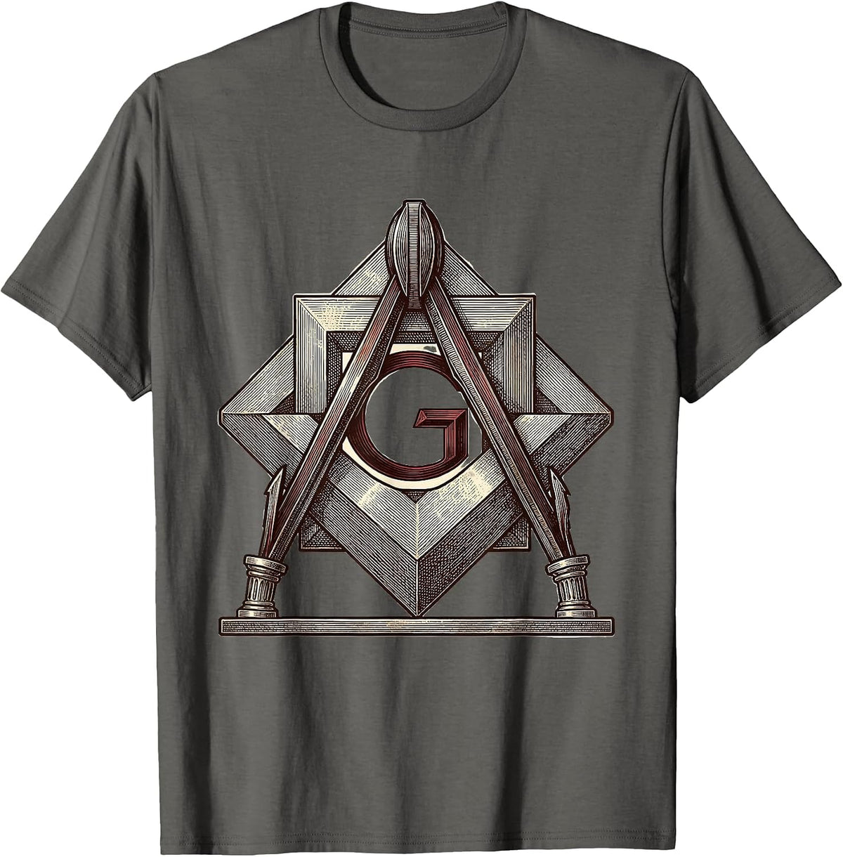 Men's Square And Compass Freemason Fraternal Pride T-Shirt - Asphalt Grey