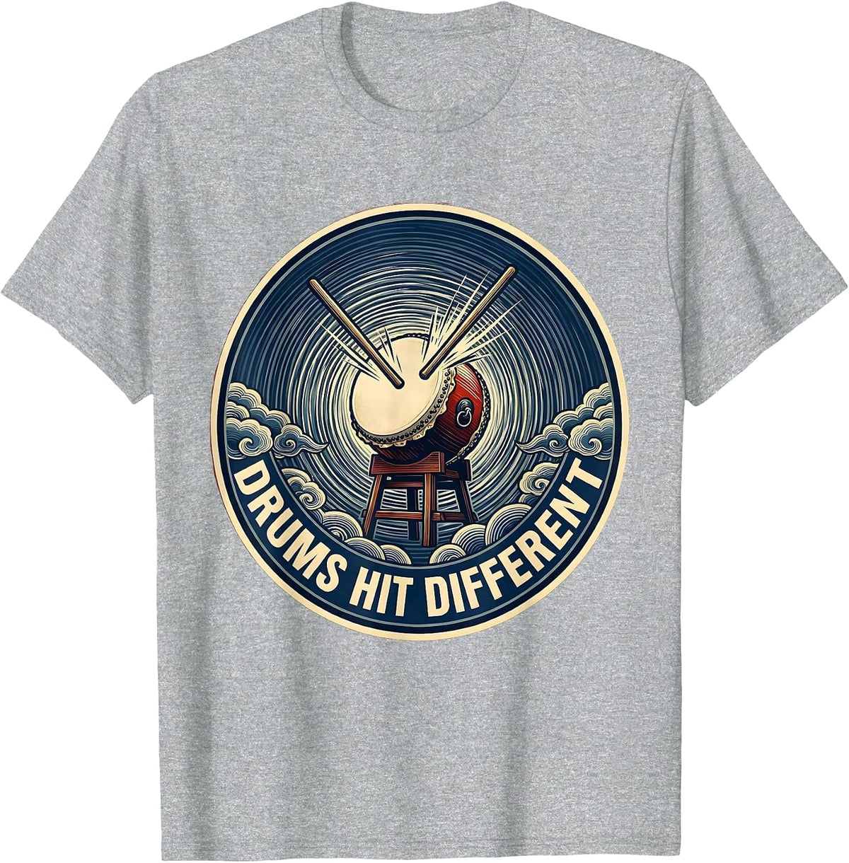 Men's Drums Hit Different Rock Band Music Design T-Shirt - Heather Grey