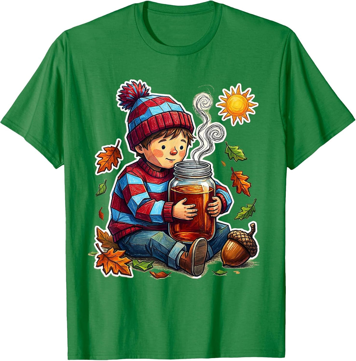 Men's Fall Boys Cozy Mason Jar Autumn Graphic T-Shirt - Kelly Green