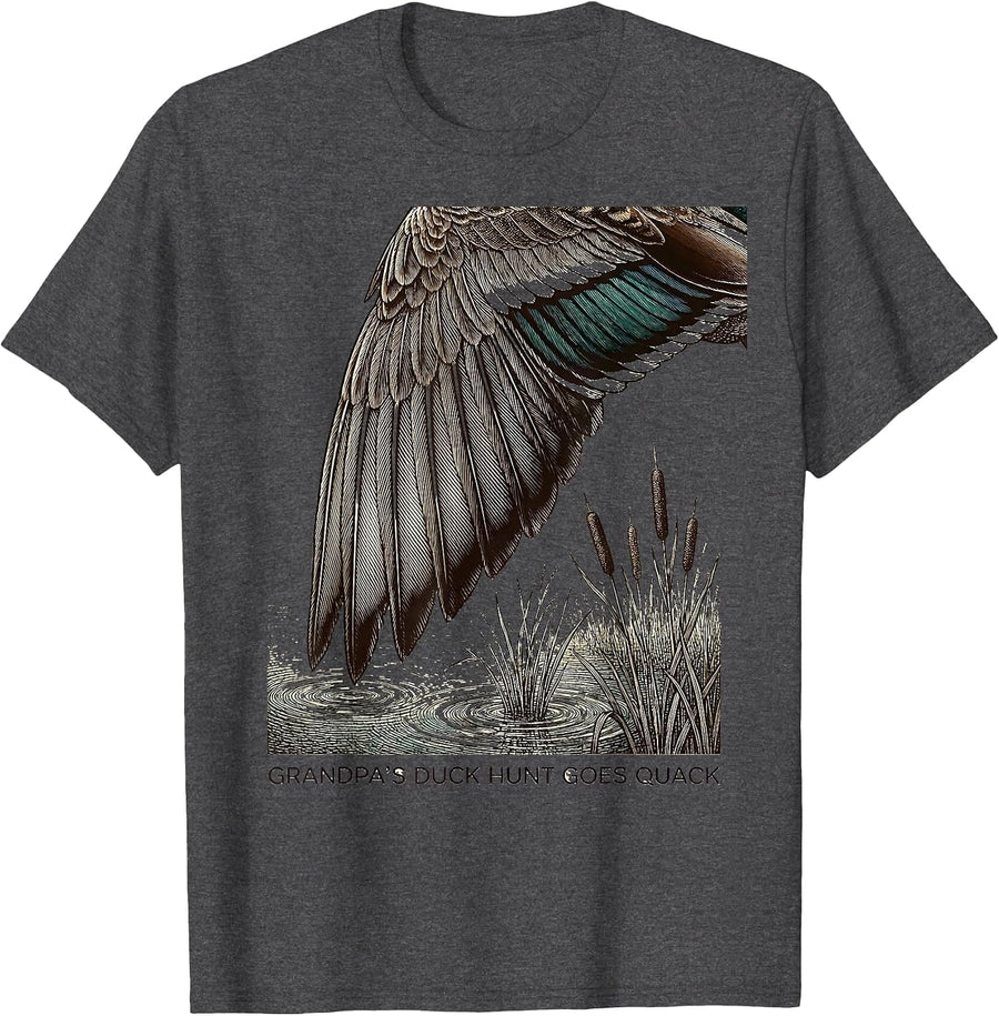 Men's Grandpa's Duck Hunt Goes Quack Funny Duck Hunting Dad T-Shirt - Dark Heather Grey