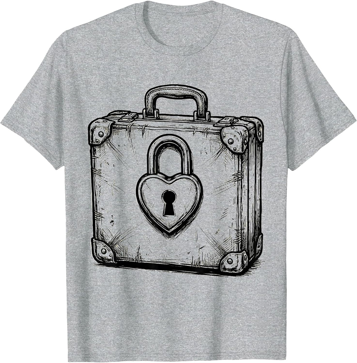 Men's Social Worker Worn Briefcase Heart Lock Graphic T-Shirt - Heather Grey