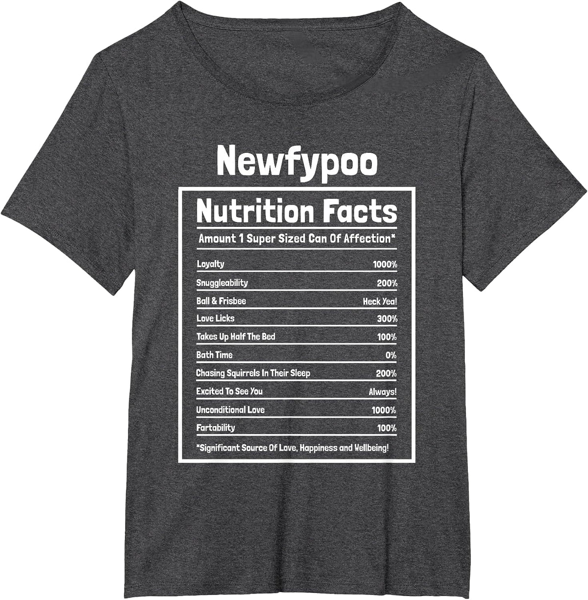 Newfypoo Nutritional Facts Funny Dog T-Shirt - Dark Heather Grey