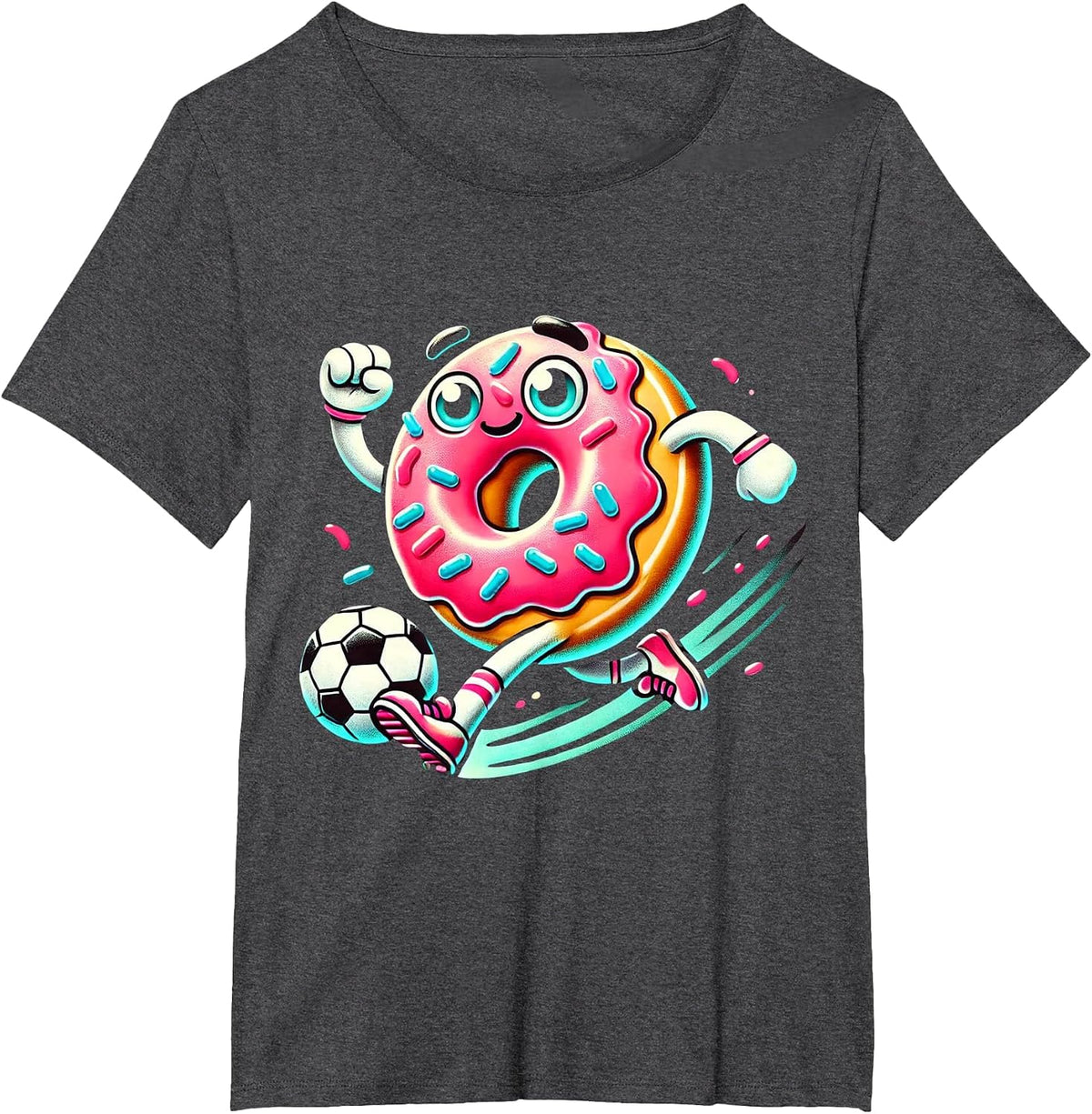 Funny Donut Playing Soccer Food Champ Sports Donut T-Shirt - Dark Heather Grey