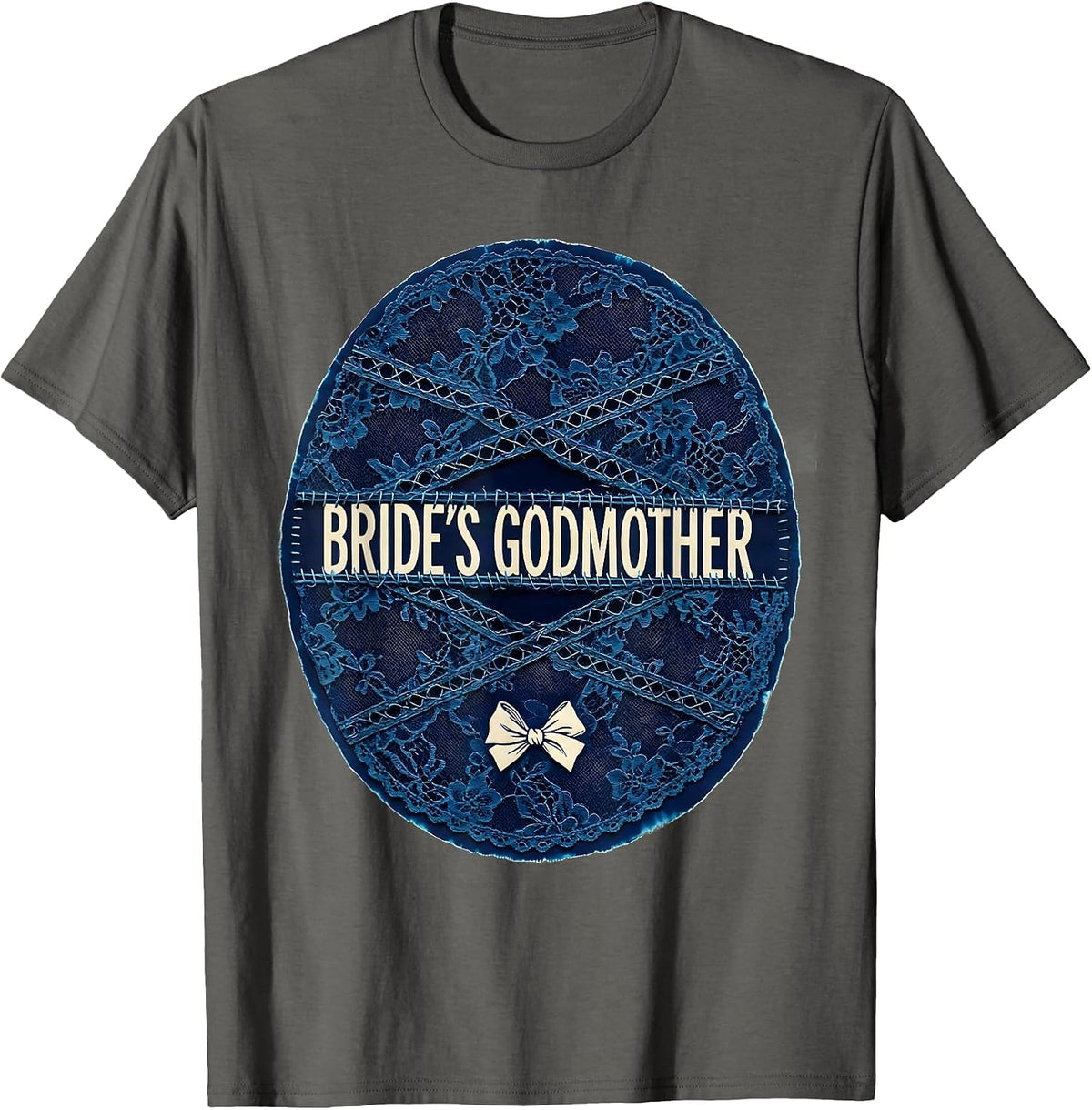 Men's Bride's Godmother Cyanotype Photogram Blue Bow Coquette T-Shirt - Asphalt Grey
