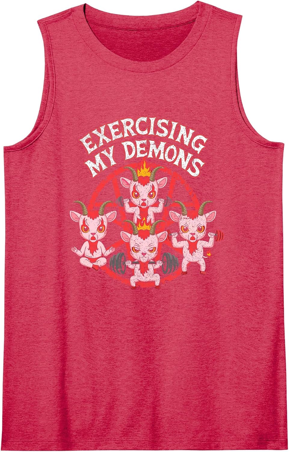 Exercising My Demons Funny Gym Workout Demon Sleeveless Tank Top - Red