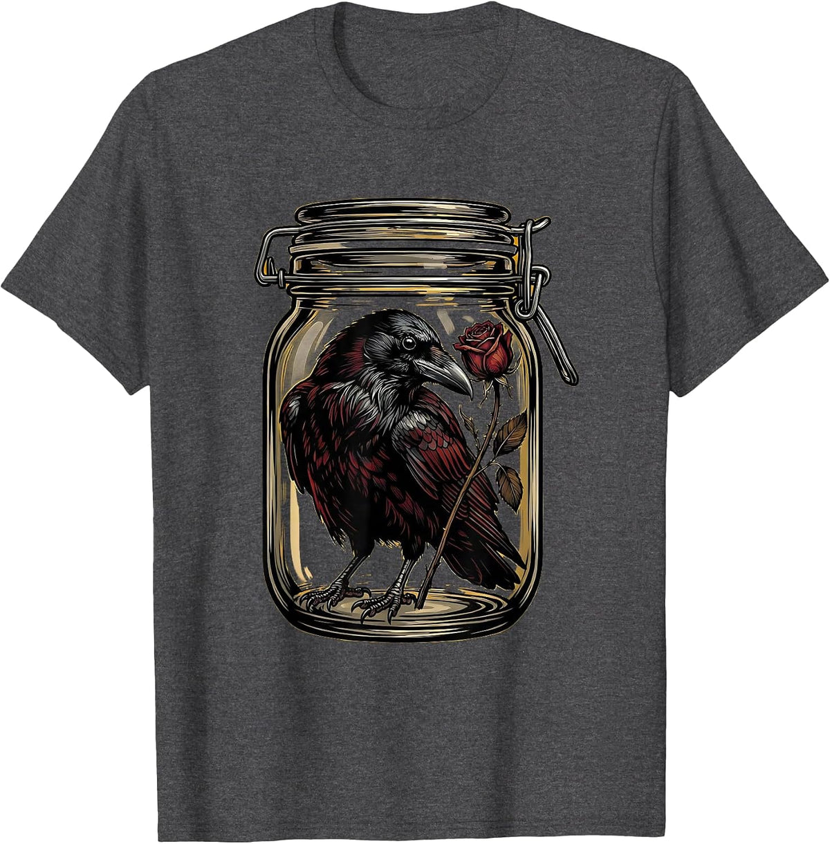 Men's Crow in a Mason Jar Sealed Shut Illustration T-Shirt - Dark Heather Grey