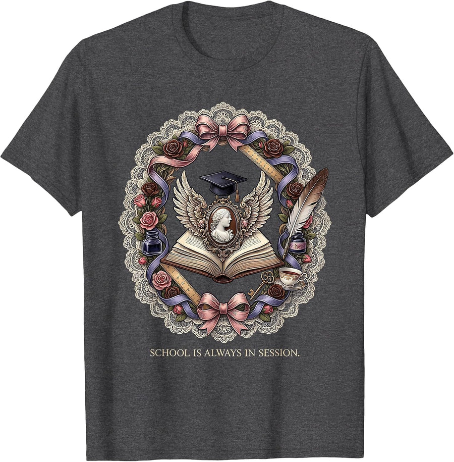Men's School Is Always In Session Teacher Design T-Shirt - Dark Heather Grey