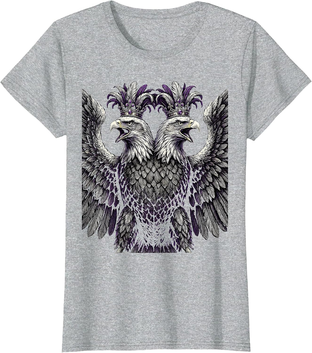Mardi Gras Two-Headed Eagle Carnival Crown T-Shirt - Heather Grey