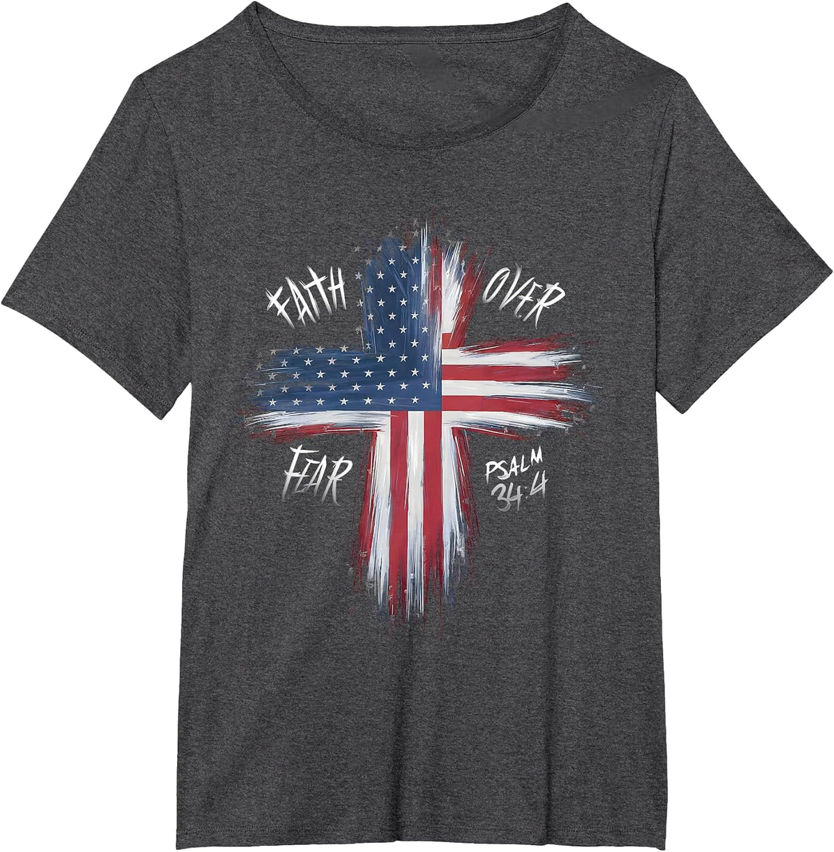 Patriotic USA American Flag Faith Over Fear Prayer T-Shirt - Dark Heather Grey
