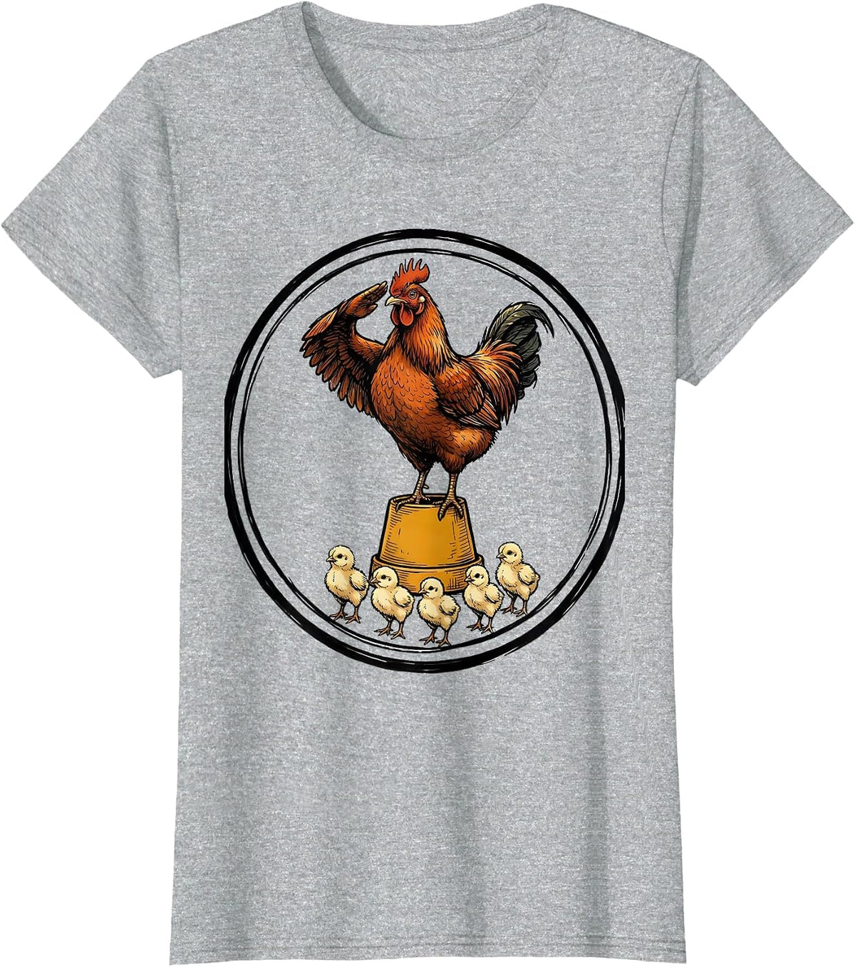 Chicken Badge Funny Farm Animal Lover Novelty T-Shirt - Heather Grey