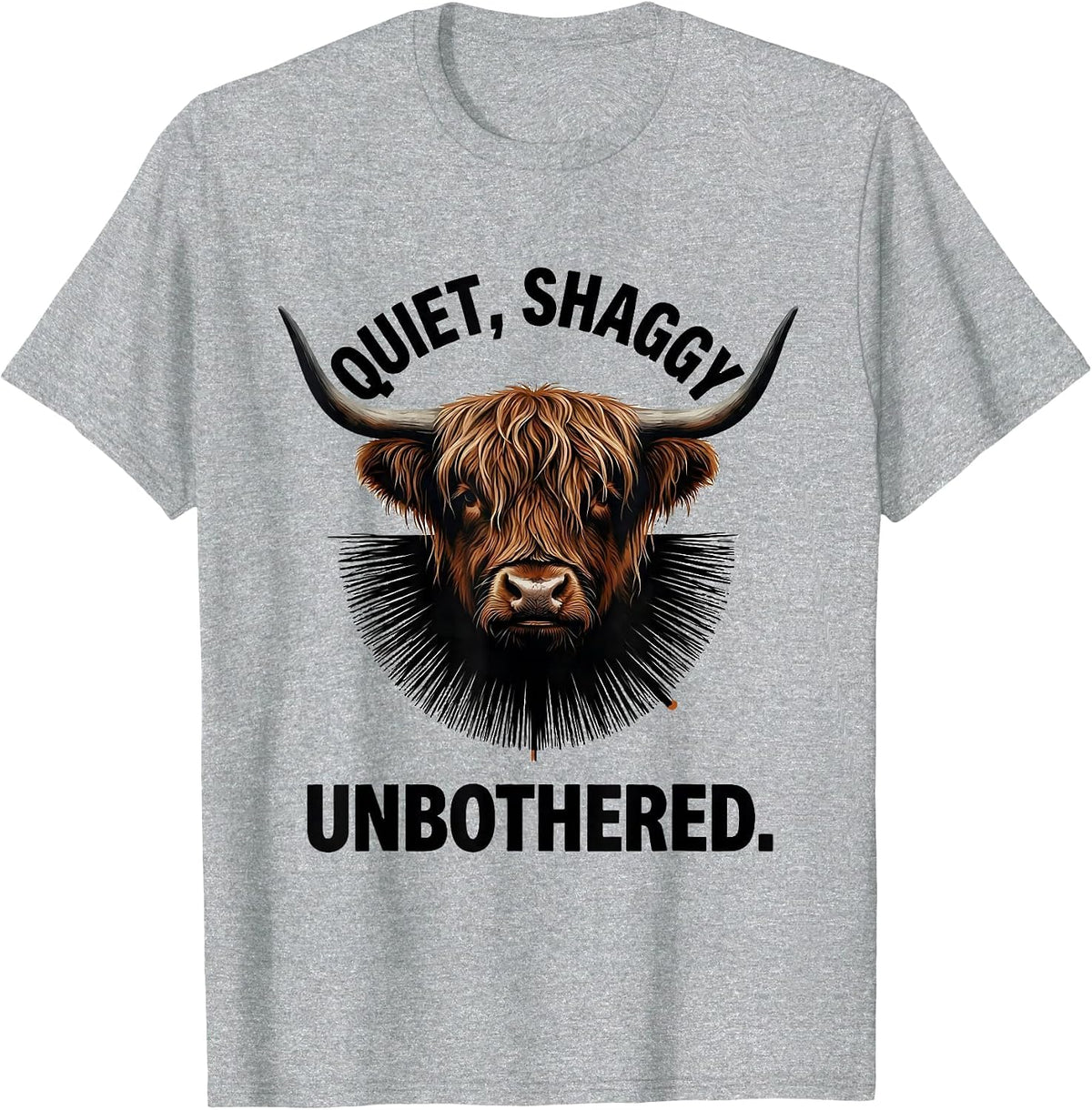 Men's Quiet Shaggy Unbothered Funny Highland Cow Attitude T-Shirt - Heather Grey