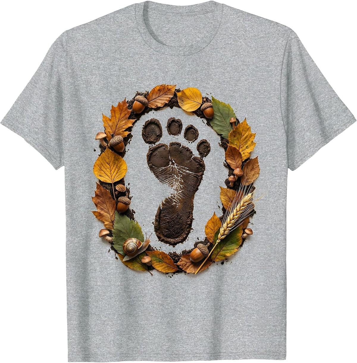 Men's Thanksgiving Turkey Footprint Mud Stamp Design T-Shirt - Heather Grey