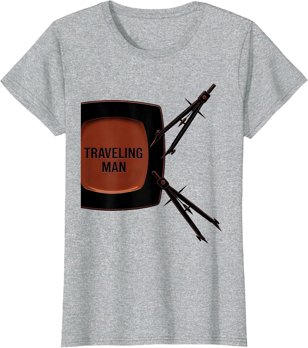 Women's Traveling Man Minimalist Freemason Square And Compass T-Shirt - Heather Grey