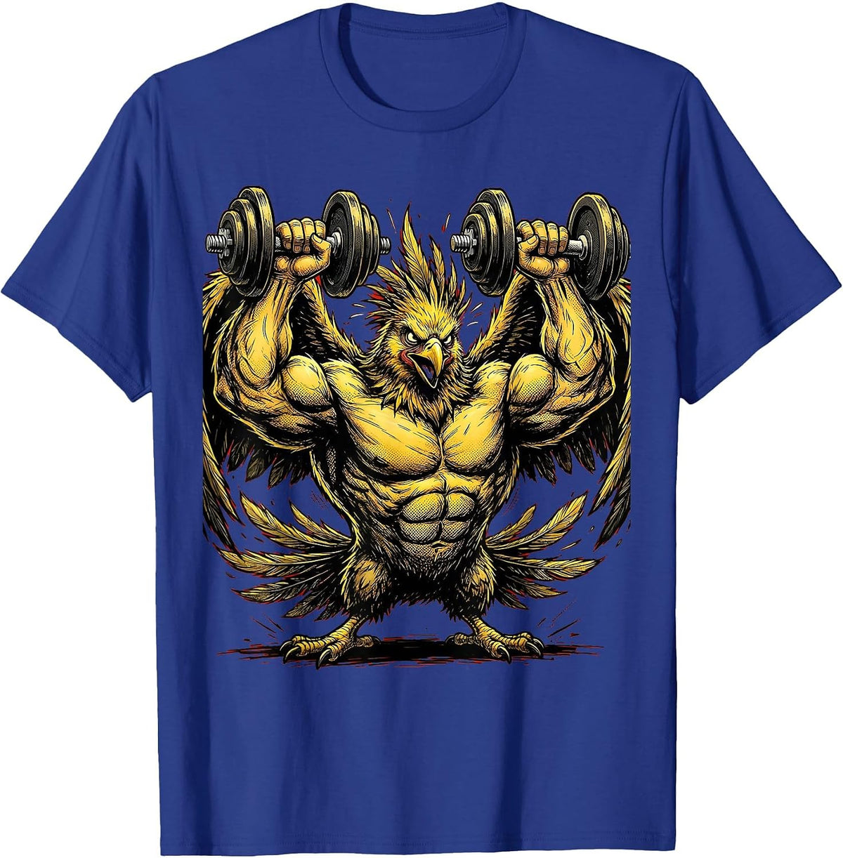 Men's Buff Bird Dumbbell Curls Funny Gym Workout T-Shirt - Royal Blue