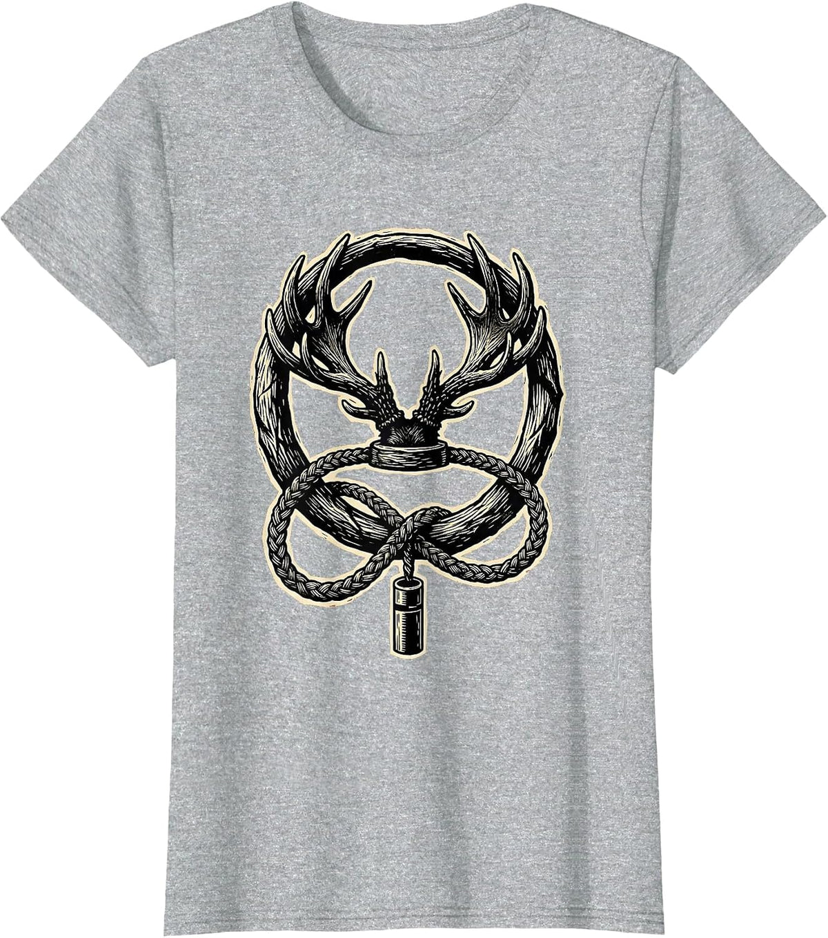 Duck Call Lanyard Antler Mount Hunting Graphic T-Shirt - Heather Grey