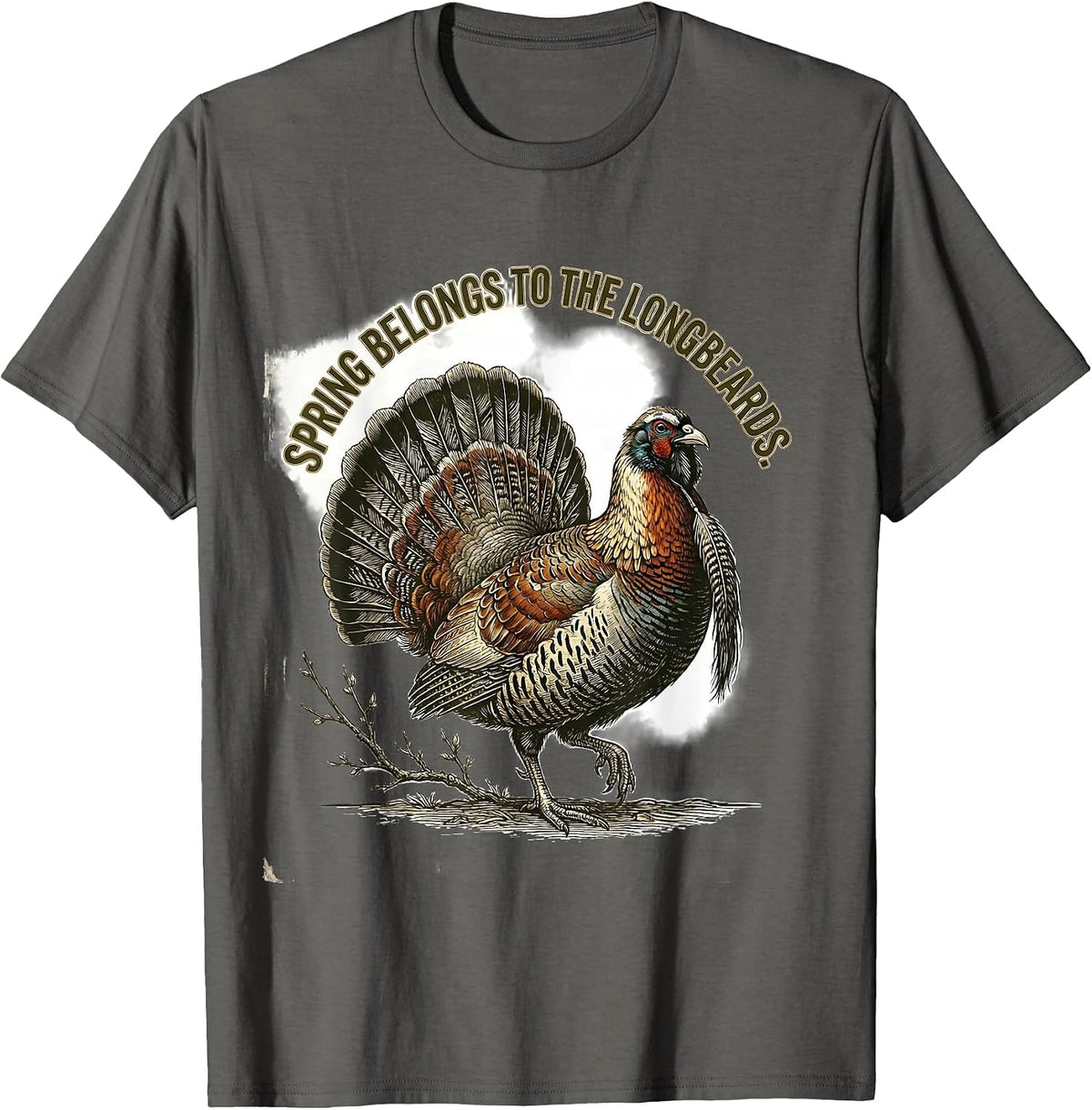 Men's Spring Belongs To The Longbeards Vintage Turkey Hunter Humor T-Shirt - Asphalt Grey