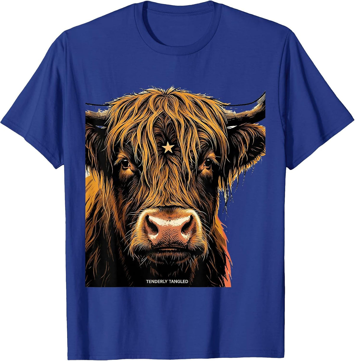 Tenderly Tangled Cute Highland Cow Funny Animal Lover T-Shirt - Royal Blue
