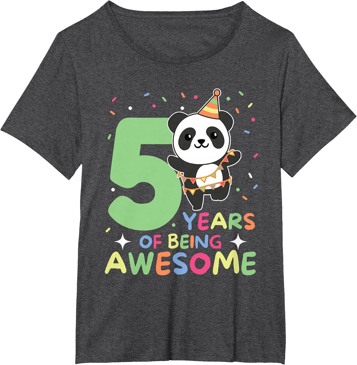 Panda 5th Birthday for Kids Five Year Old Panda T-Shirt - Dark Heather Grey