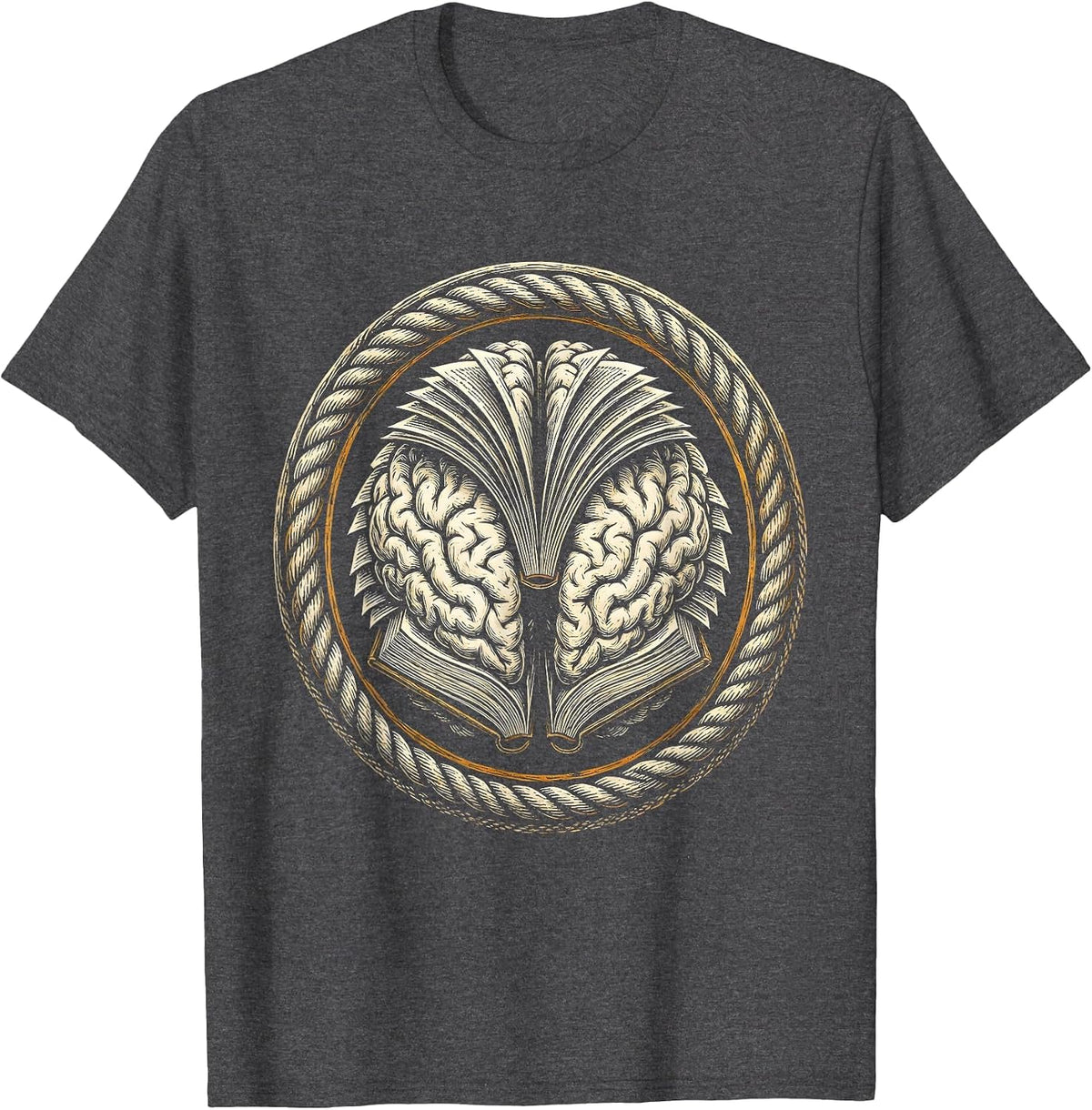 Men's English Teacher Brain Book Illustration T-Shirt - Dark Heather Grey