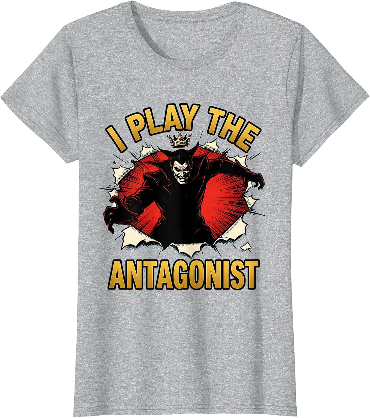 Women's I Play The Antagonist Comic Book Shakespeare Drama Humor T-Shirt - Heather Grey