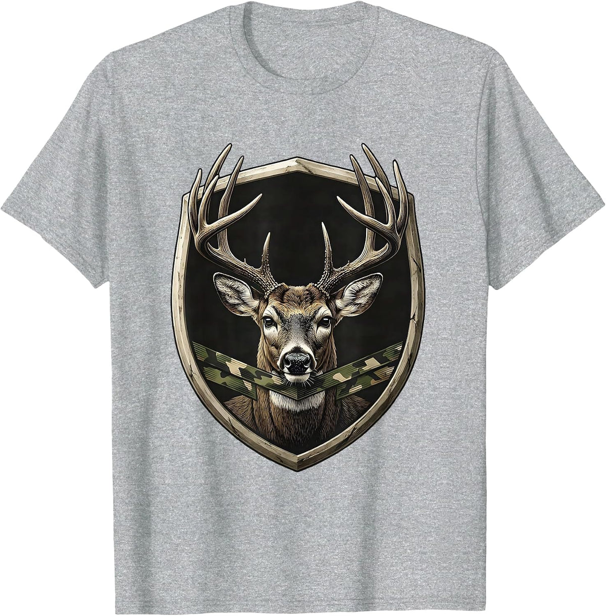 Men's Sealed Buck Shield Minimalist Deer Hunter Gift T-Shirt - Heather Grey