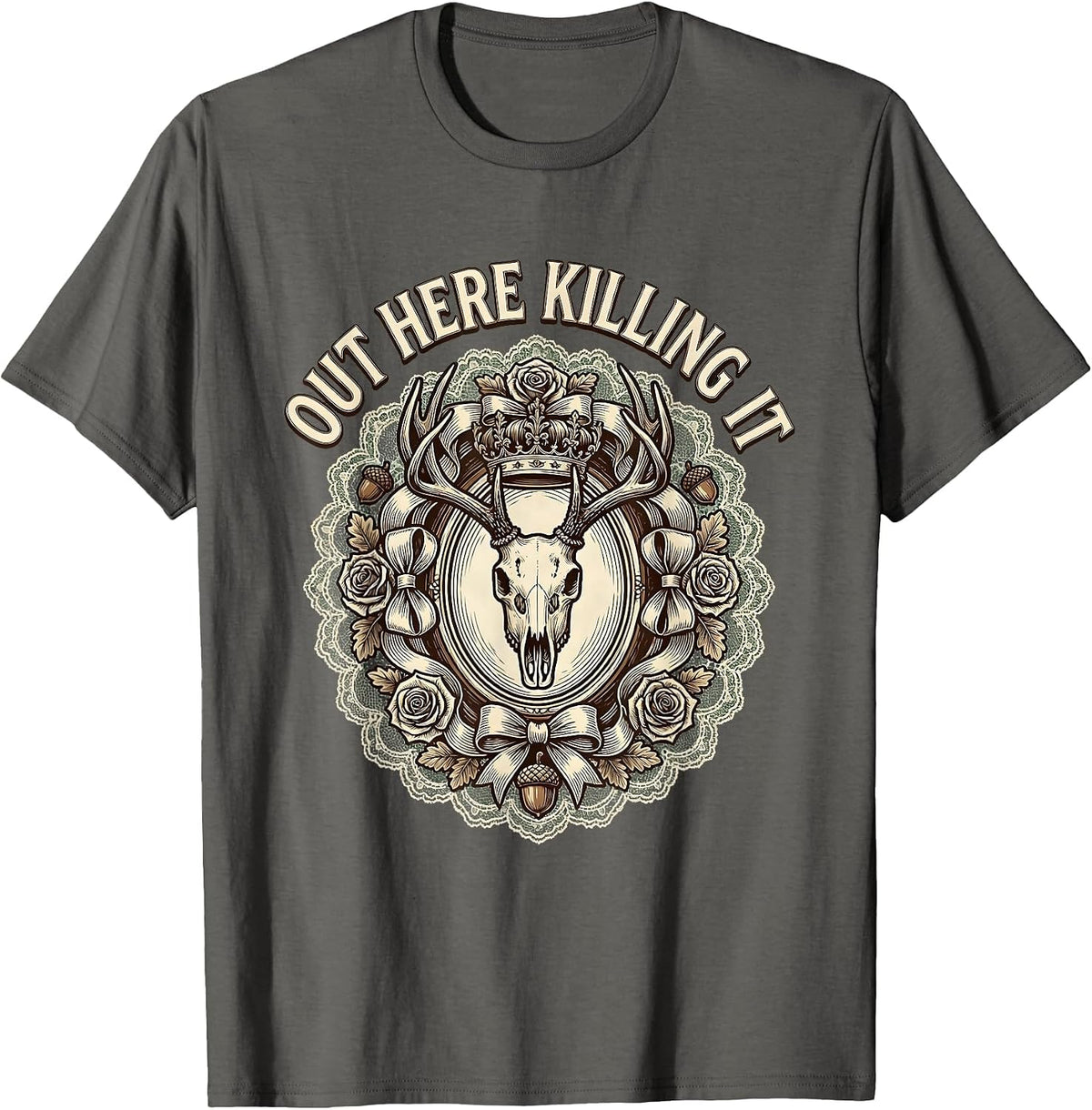 Out Here Killing It Hunting Graphic Design T-Shirt - Asphalt Grey