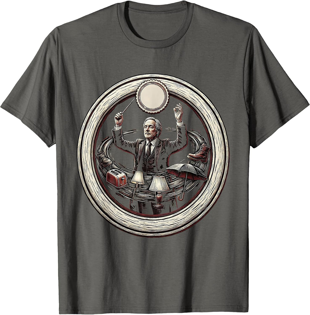 Men's Serene Conductor Chaos Coordinator Deadpan Humor T-Shirt - Asphalt Grey