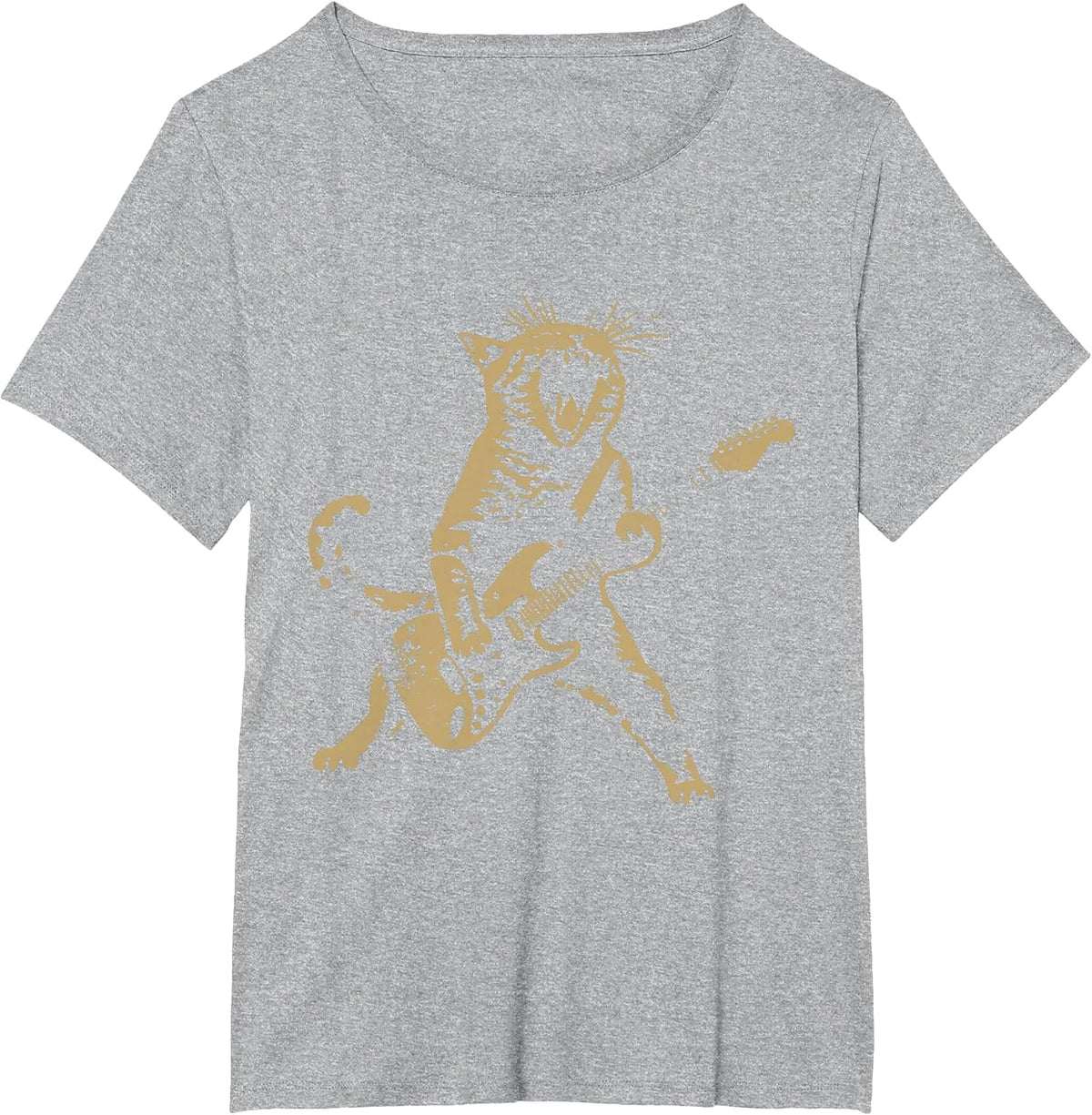 Cat Playing Guitar Rock Star Rock and Roll Men Women Kids T-Shirt - Heather Grey