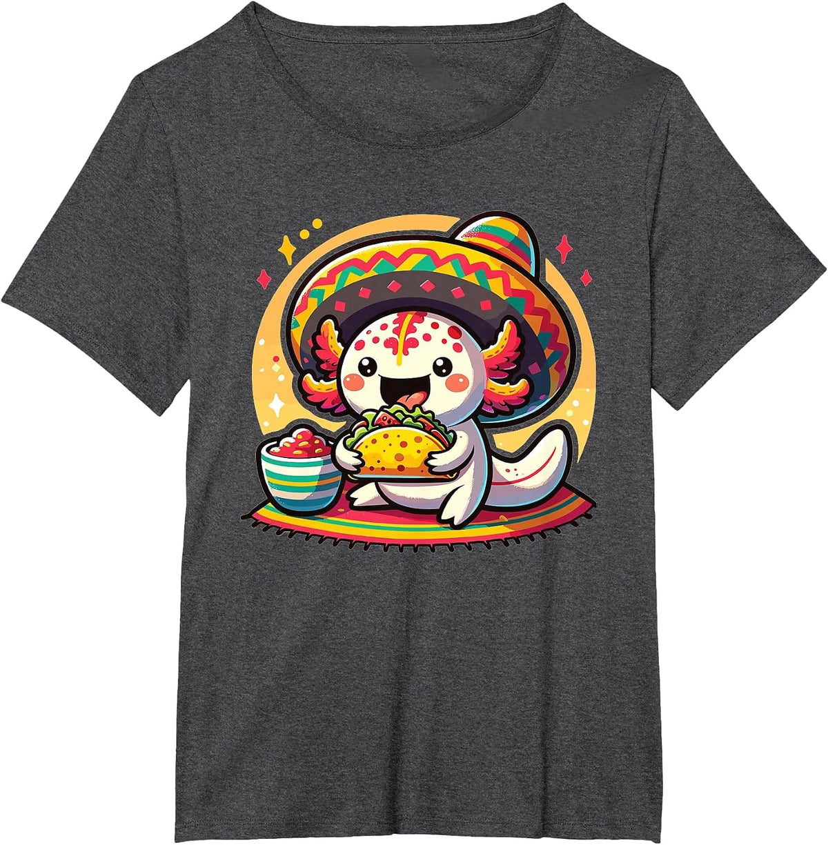 Tacolotl Funny Mexican Axolotl Eats Taco T-Shirt - Dark Heather Grey