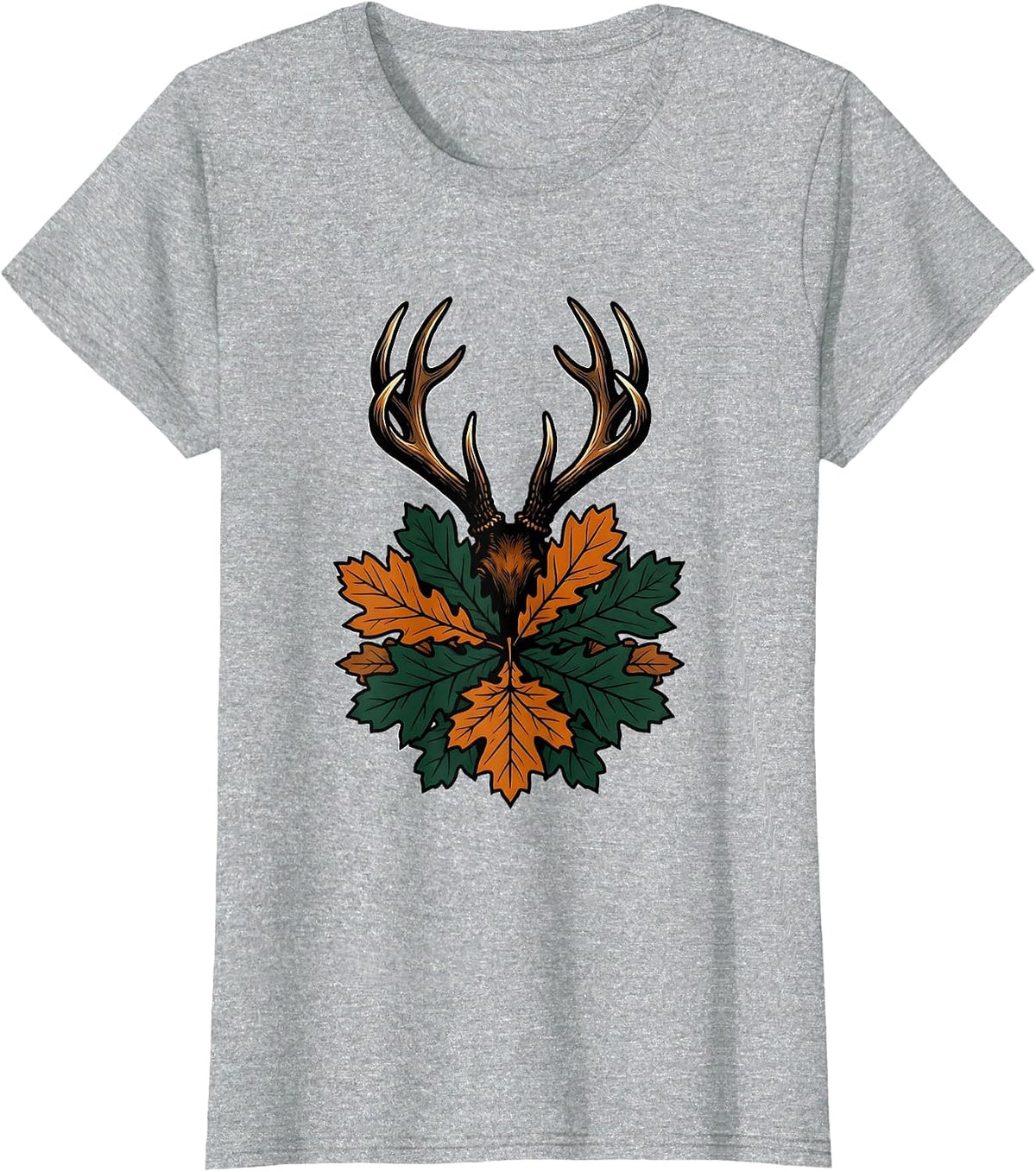 Shed Antler in Autumn Leaves Hunting Design T-Shirt - Heather Grey