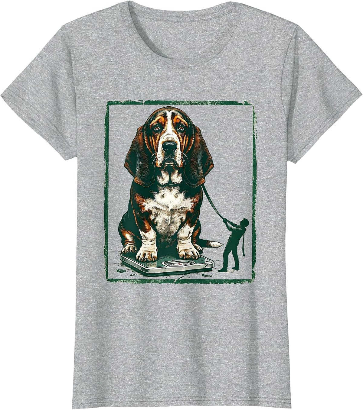 Women's Basset Hound Rubber Stamp Funny Dog Lover Gift T-Shirt - Heather Grey
