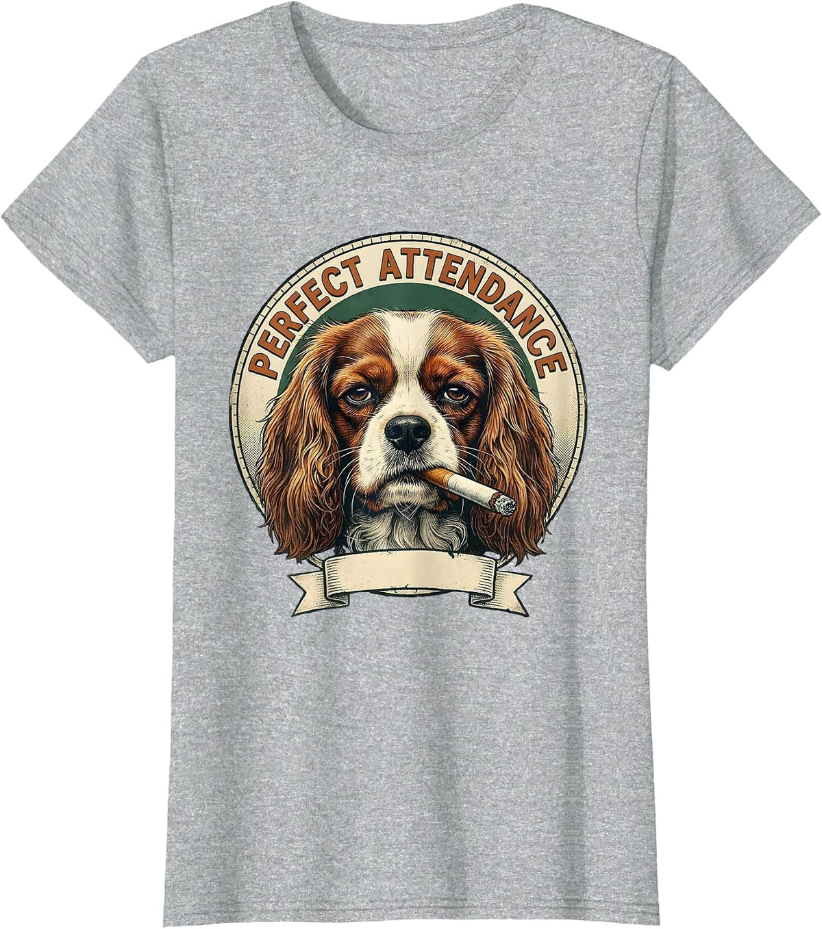 Perfect Attendance Vintage Cavalier King Charles Spaniel T-Shirt - Heather Grey