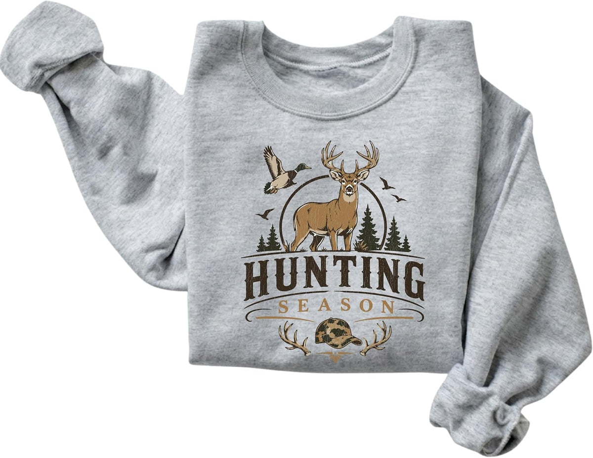 FITIN Hunting Season Whitetail Deer Duck Outdoors Graphic Sweatshirt - Sport Grey